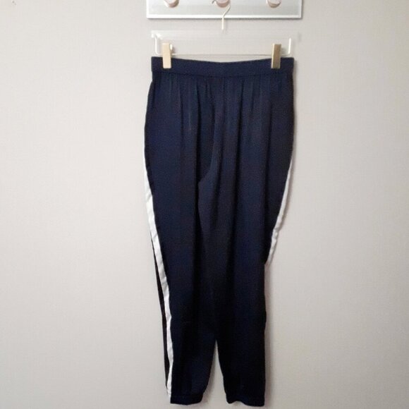 EUC Zara navy blue satin-like jogger trackpants with racer stripes, S - Picture 9 of 10